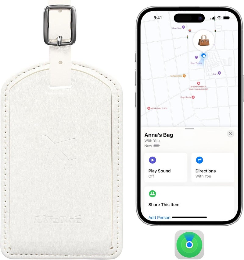 LifeChé Luggage Tags Built-in Anti-Loss Tracker, Luxury Leather Luggage Tags for Suitcase, Travel Bags, Backpacks, Travel Organizer for Lost Baggage Prevention (Creamy White) - Image 1